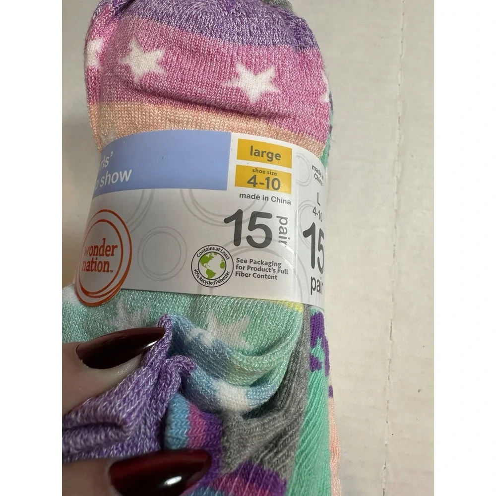 wonder‎ nations girls 15 pack no show ankle socks size large 4-10